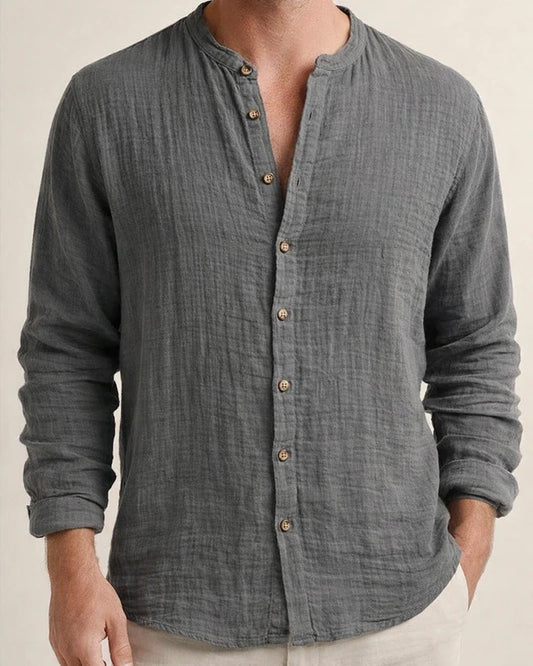 Spring and Autumn New Double Wrinkled Men's Loose Casual Wrinkled Long-sleeved Shirt Stand-up Collar Shirt | JRSEE:7891623f-dd24-4031-adbc-fdf247c0e9ea