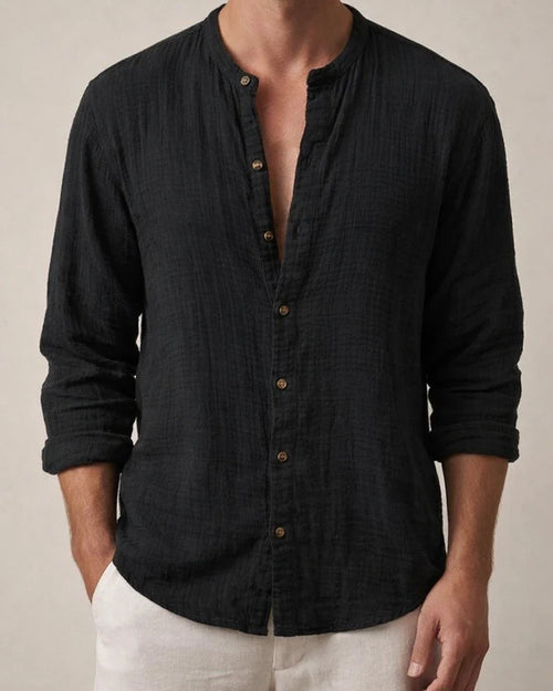 Spring and Autumn New Double Wrinkled Men's Loose Casual Wrinkled Long-sleeved Shirt Stand-up Collar Shirt | JRSEE:26be03c6-2419-4356-8c04-b15fea3cea86