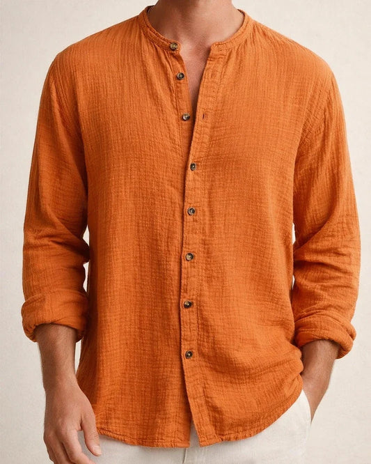 Spring and Autumn New Double Wrinkled Men's Loose Casual Wrinkled Long-sleeved Shirt Stand-up Collar Shirt | JRSEE:3792a34f-ce8d-4d23-bdbc-4de07348392a