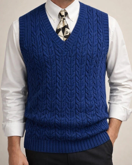 Spring and Autumn New Knitted Vest Men's Twisted Flowers V-neck Solid Color Casual Sweater | JRSEE:f929cfa9-486c-46ba-a35b-7fc44fadee05