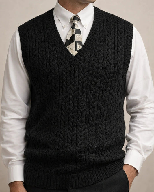 Spring and Autumn New Knitted Vest Men's Twisted Flowers V-neck Solid Color Casual Sweater | JRSEE:8ac4ce95-d361-44c9-ad7a-8a3ab730603c