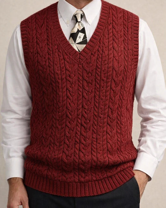 Spring and Autumn New Knitted Vest Men's Twisted Flowers V-neck Solid Color Casual Sweater | JRSEE:0e9762b0-4aa0-4b55-9727-192f247876a5