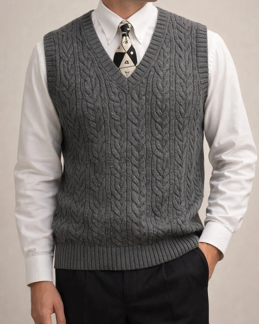 Spring and Autumn New Knitted Vest Men's Twisted Flowers V-neck Solid Color Casual Sweater | JRSEE:016a58c1-98f1-4185-a415-64c88078b77d