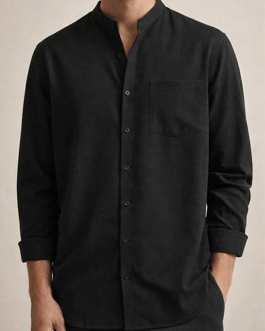 Spring and Autumn New Stand-up Collar Long-sleeved Men's Shirt Men's Solid Color Cotton Linen Men's Tops Men's Clothing | JRSEE:701893fc-20a5-41ae-878b-6a56b2d68a6d