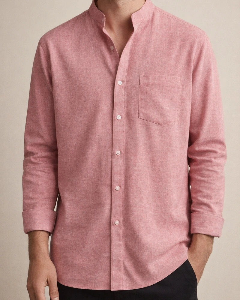 Spring and Autumn New Stand-up Collar Long-sleeved Men's Shirt Men's Solid Color Cotton Linen Men's Tops Men's Clothing | JRSEE:4444dfd1-373e-4b6c-90cd-89a835b9e7ce