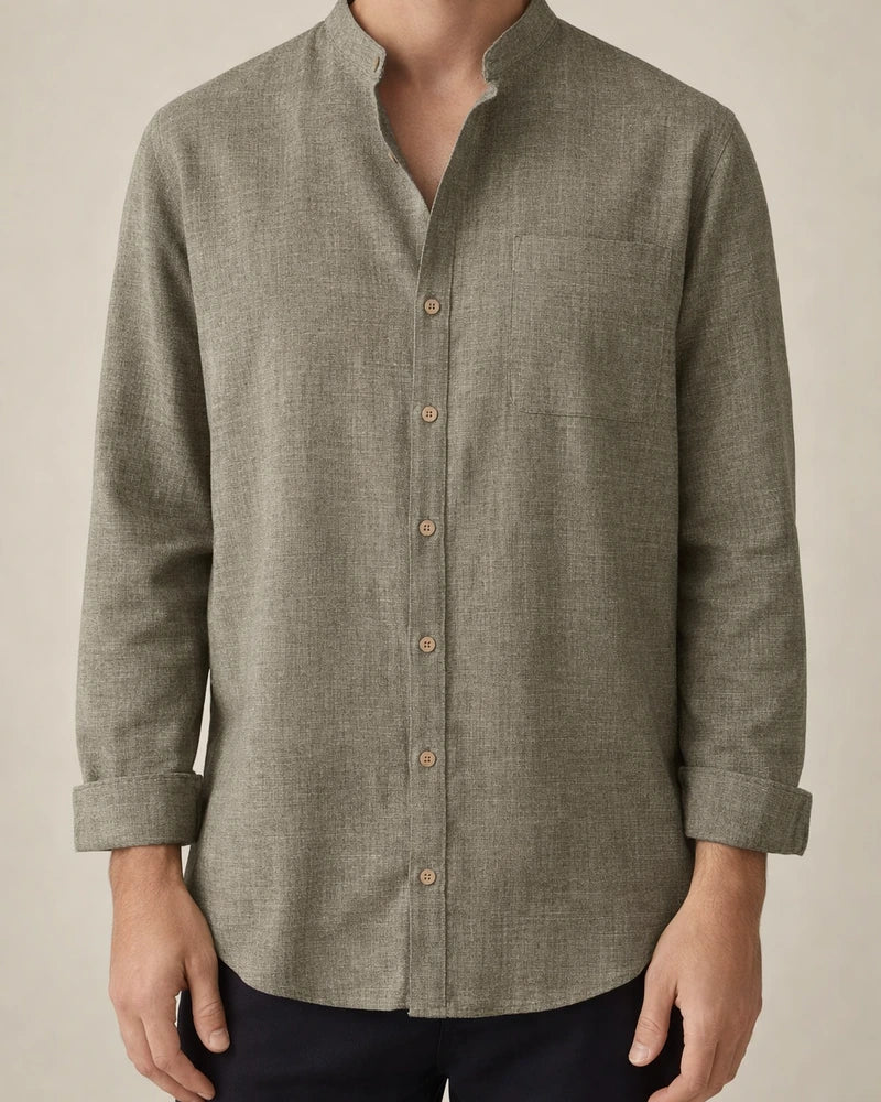 Spring and Autumn New Stand-up Collar Long-sleeved Men's Shirt Men's Solid Color Cotton Linen Men's Tops Men's Clothing | JRSEE:cab997da-d949-4379-981c-50c2378ed1e9