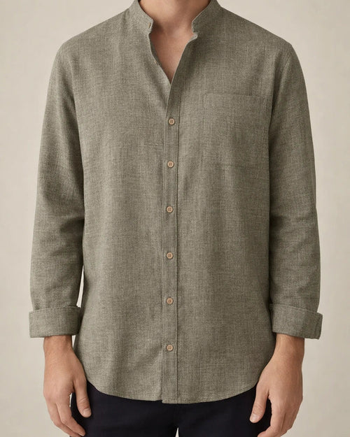 Spring and Autumn New Stand-up Collar Long-sleeved Men's Shirt Men's Solid Color Cotton Linen Men's Tops Men's Clothing | JRSEE:cab997da-d949-4379-981c-50c2378ed1e9
