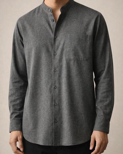 Spring and Autumn New Stand-up Collar Long-sleeved Men's Shirt Men's Solid Color Cotton Linen Men's Tops Men's Clothing | JRSEE:82bbfa5c-2f4a-4aad-a67c-446acccb8876