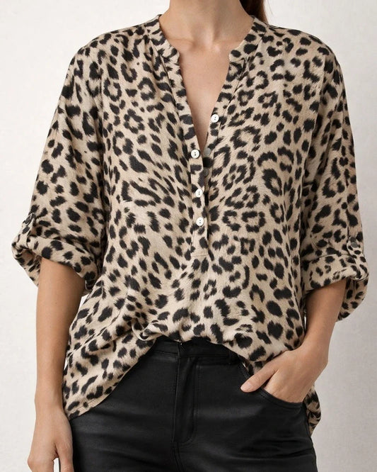 Spring and Autumn Printing Women's Blouses Long-sleeved Leopard V Collar Single-breasted Cardigan Loose Commuter Shirt Women | JRSEE:eaaa2c5b-e13b-490b-b62f-d39e2ca57d99