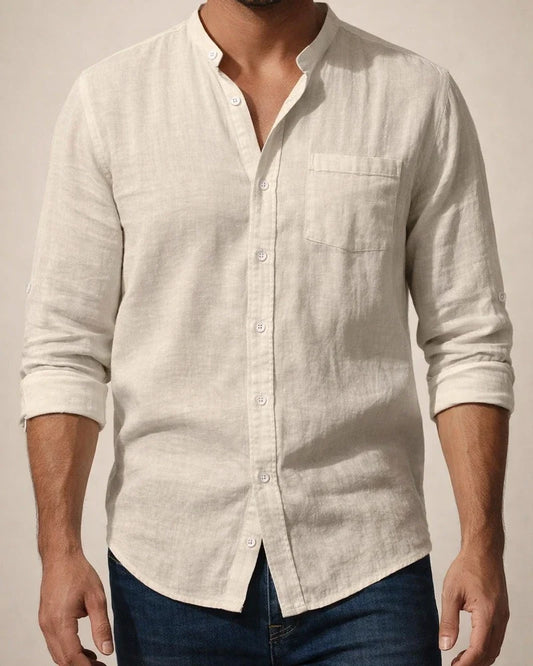 Spring and Fall Linen Shirt Long-sleeved Stand-up Collar Casual New Shirt Men's Shirt | JRSEE:ab5dee72-a4cb-426d-9361-241243169bb9