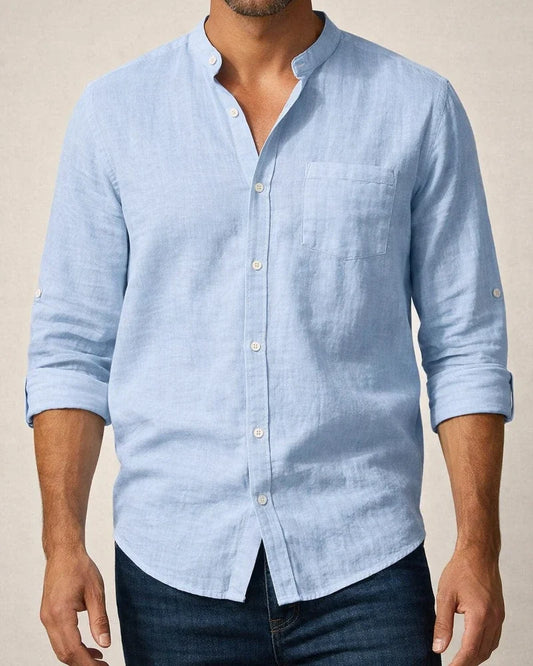 Spring and Fall Linen Shirt Long-sleeved Stand-up Collar Casual New Shirt Men's Shirt | JRSEE:80ba04ef-1f94-49e9-8df3-27ec3a7e604c