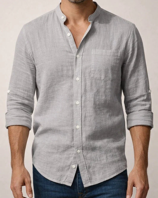 Spring and Fall Linen Shirt Long-sleeved Stand-up Collar Casual New Shirt Men's Shirt | JRSEE:20068a9f-95b8-42fc-bc93-650ef34f1ce9