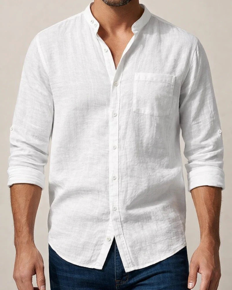 Spring and Fall Linen Shirt Long-sleeved Stand-up Collar Casual New Shirt Men's Shirt | JRSEE:0a7c2c36-192b-4f4c-9706-98f2bc7d521d