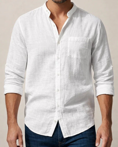 Spring and Fall Linen Shirt Long-sleeved Stand-up Collar Casual New Shirt Men's Shirt | JRSEE:0a7c2c36-192b-4f4c-9706-98f2bc7d521d