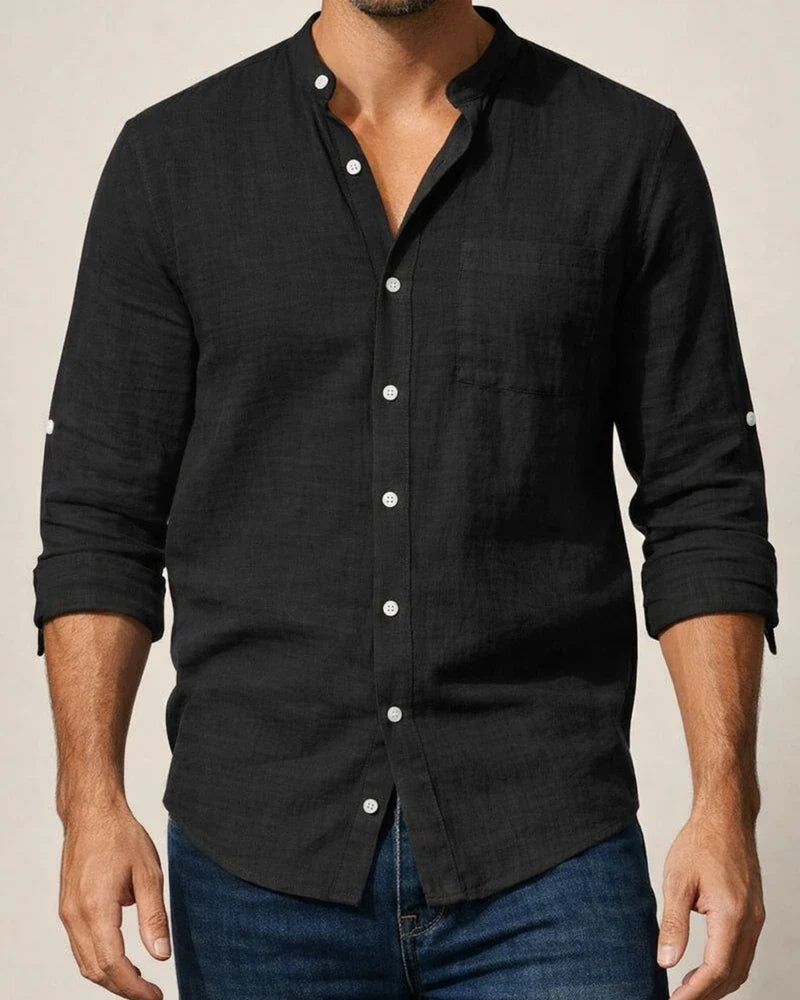 Spring and Fall Linen Shirt Long-sleeved Stand-up Collar Casual New Shirt Men's Shirt | JRSEE:bb92e58f-1cbd-4ba6-8f2a-cbc38e2f0735