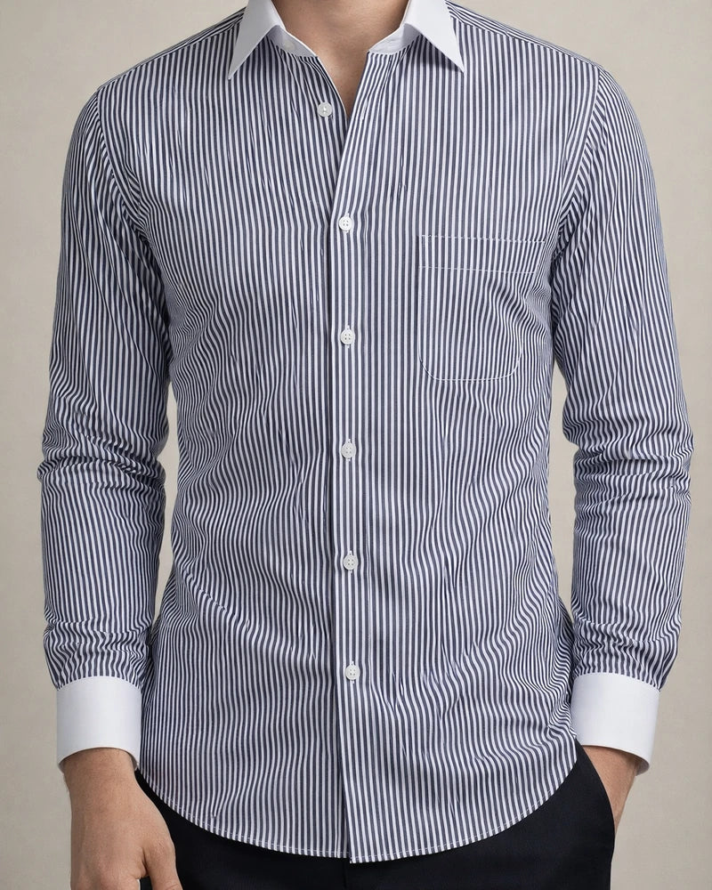 Spring and Summer Business Long-sleeved Men's Fashion White Collar Shirt Large Size Men's Striped Shirt | JRSEE:190d92db-d4e0-4887-b015-5ee30b811ba9