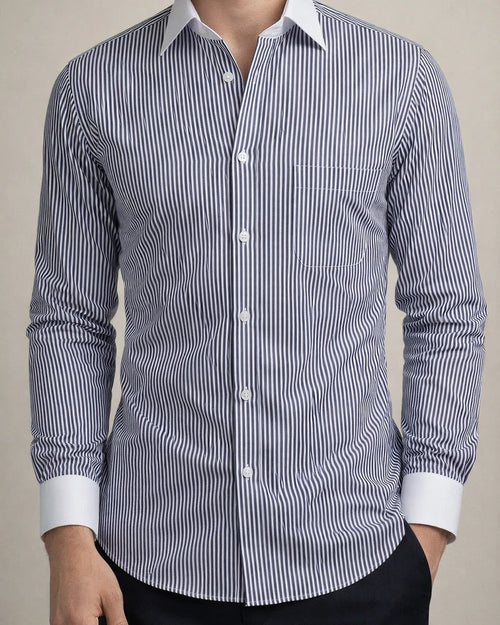 Spring and Summer Business Long-sleeved Men's Fashion White Collar Shirt Large Size Men's Striped Shirt | JRSEE:190d92db-d4e0-4887-b015-5ee30b811ba9