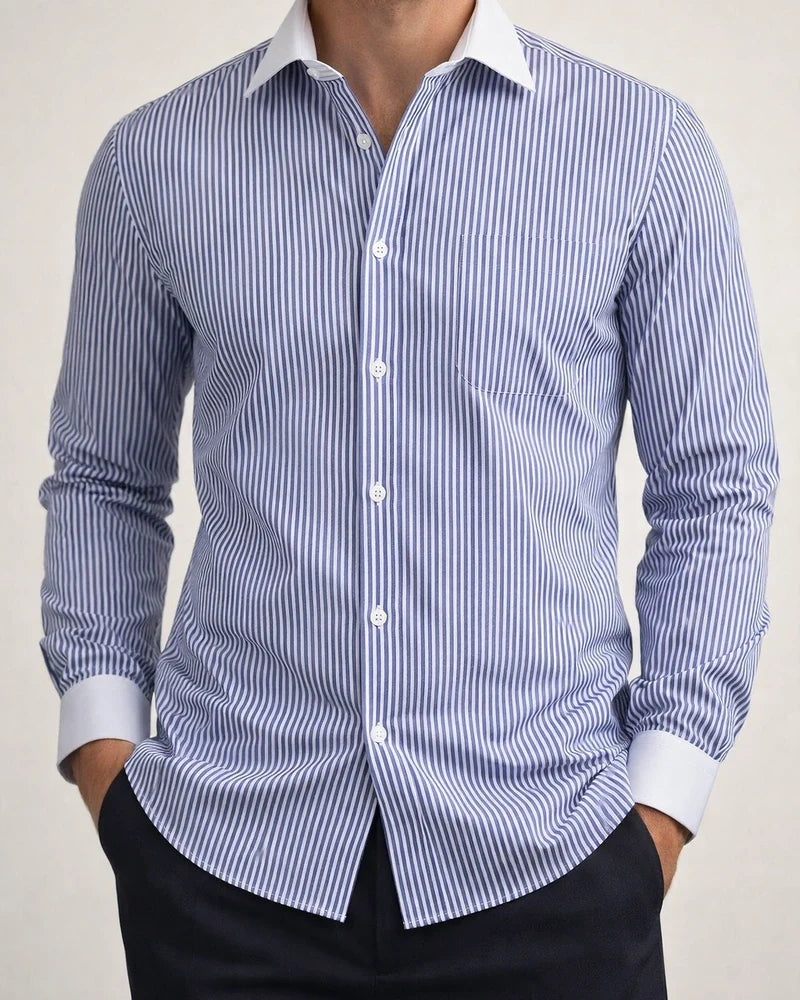 Spring and Summer Business Long-sleeved Men's Fashion White Collar Shirt Large Size Men's Striped Shirt | JRSEE:f2b9d1a9-e4ea-48ab-a494-2bbe5b5789ce