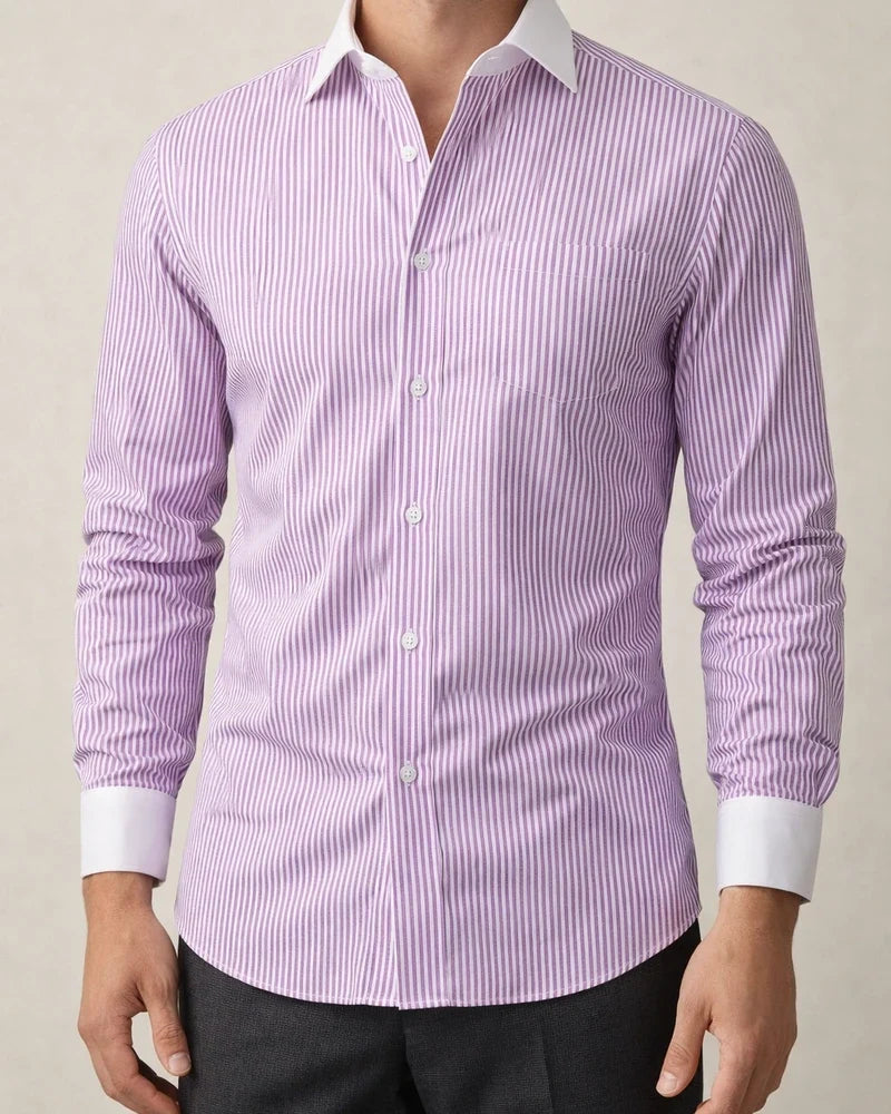 Spring and Summer Business Long-sleeved Men's Fashion White Collar Shirt Large Size Men's Striped Shirt | JRSEE:8044de04-46c3-4225-ba23-5f10b6619840