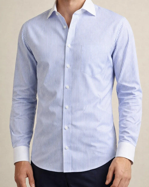 Spring and Summer Business Long-sleeved Men's Fashion White Collar Shirt Large Size Men's Striped Shirt | JRSEE:43291d44-4d85-42cd-a7df-9b11661d4b81