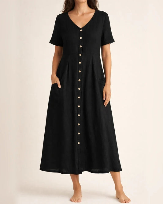 Spring and Summer in Europe and The United States and The United States Solid Color Loose High-waisted Cotton Dresses | JRSEE:b80899b4-acee-4972-a7cd-5f90b3058ea6
