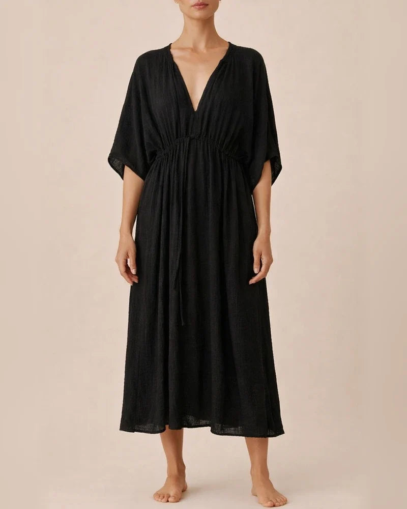 Spring and Summer Loose Casual Women's Lantern Sleeves Tied Rope Plus Size Dresses | JRSEE:df64d81b-6e16-4ea1-bc1f-0bbdda56f64b