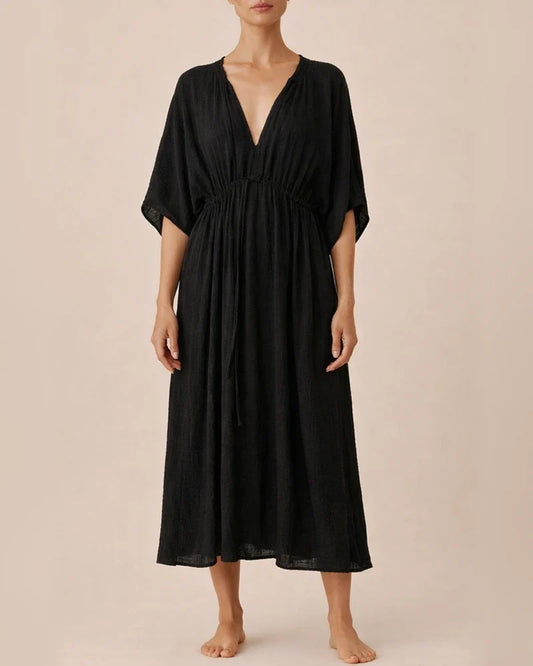 Spring and Summer Loose Casual Women's Lantern Sleeves Tied Rope Plus Size Dresses | JRSEE:df64d81b-6e16-4ea1-bc1f-0bbdda56f64b