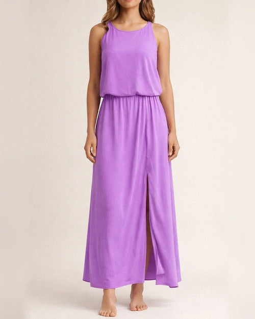 Spring and Summer New European Women's Round Neck Sleeveless Dress Open Solid Color Casual Commuter Long Dress | JRSEE:3d802268-37fe-4857-b7dc-97392ee0f743