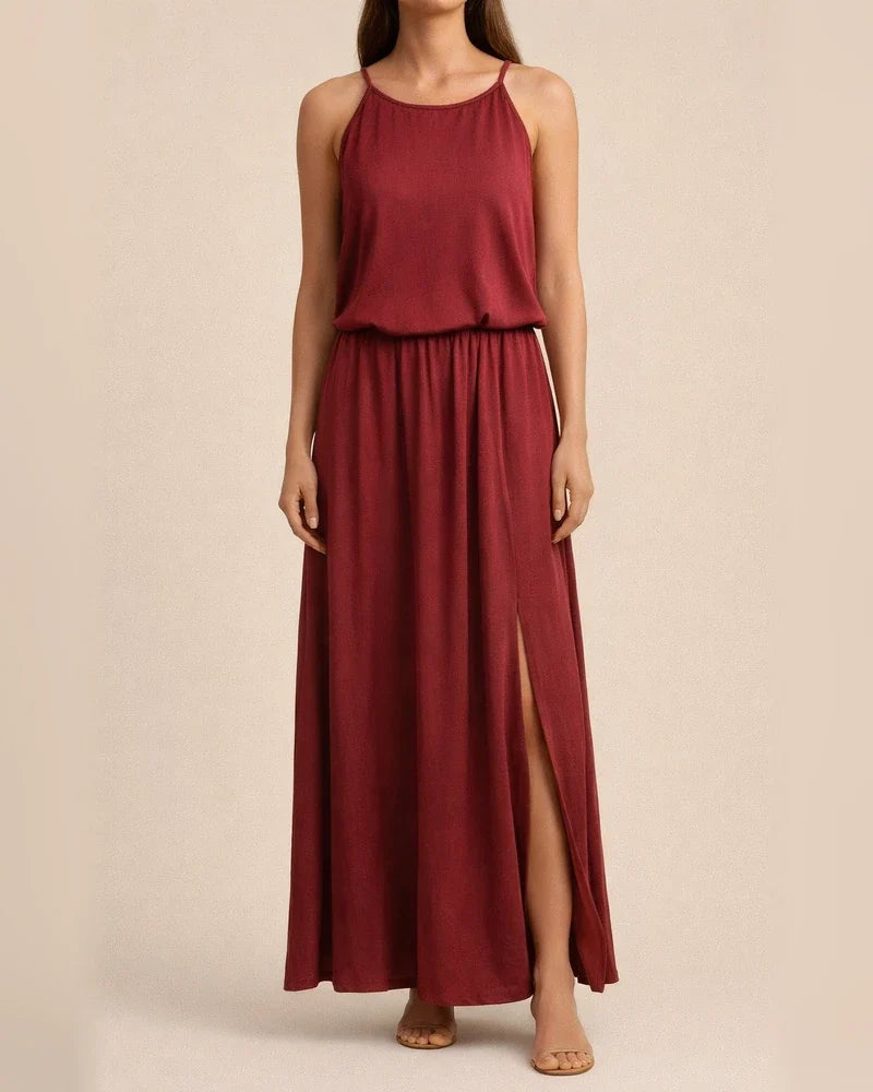 Spring and Summer New European Women's Round Neck Sleeveless Dress Open Solid Color Casual Commuter Long Dress | JRSEE:0022855c-57b2-4aad-b241-118d8d1faecf