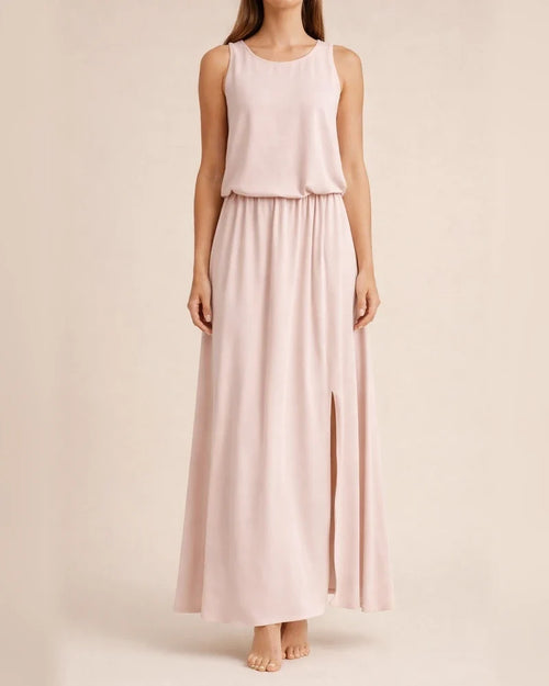 Spring and Summer New European Women's Round Neck Sleeveless Dress Open Solid Color Casual Commuter Long Dress | JRSEE:7a9e0b17-7303-4557-8027-7ffaac94dc67