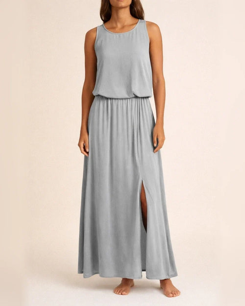 Spring and Summer New European Women's Round Neck Sleeveless Dress Open Solid Color Casual Commuter Long Dress | JRSEE:91a2c5e1-9683-41da-876d-243e591a5e11