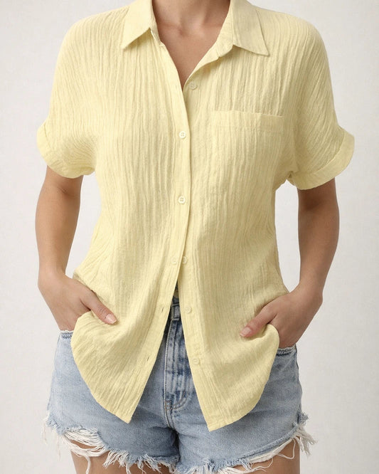 Spring and Summer New Explosive Tops Cotton Linen Pocket Stand-up Collar Cardigan with Short-sleeved Loose Type Shirt T-shirt Women | JRSEE:0189f79b-829e-4efe-aa72-5643c6a63a83