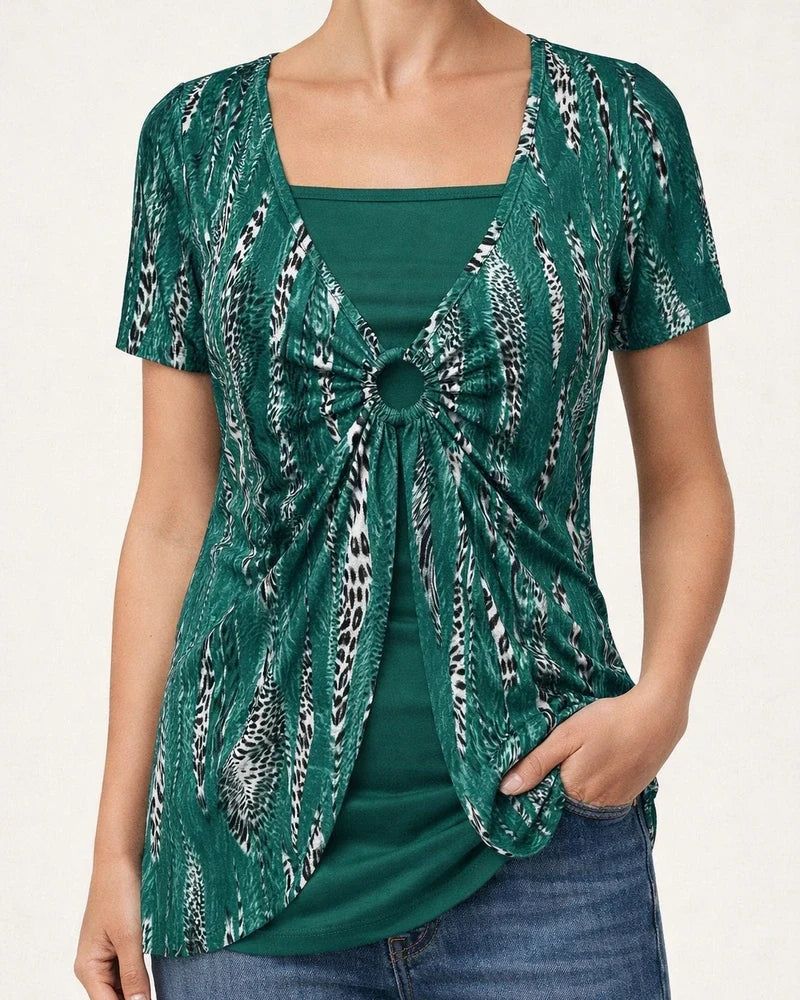 Spring and Summer New Fake Two Pieces of The Ethnic Style of The Big Size of Women's Short Sleeve | JRSEE:3bfd5680-22e9-402e-ac1c-f4a716e3b021
