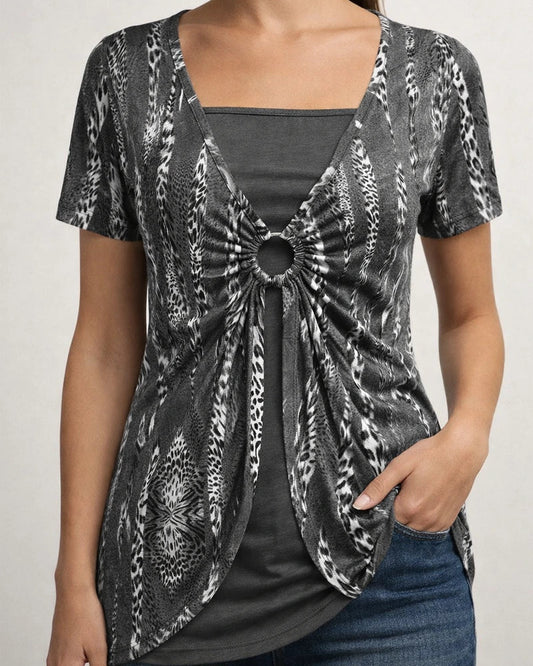 Spring and Summer New Fake Two Pieces of The Ethnic Style of The Big Size of Women's Short Sleeve | JRSEE:24eb1954-2b4f-40a0-a2e4-046f93bfc365