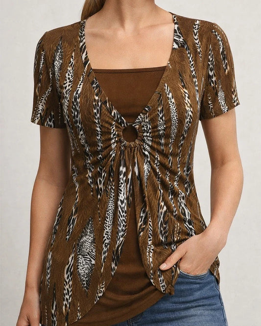 Spring and Summer New Fake Two Pieces of The Ethnic Style of The Big Size of Women's Short Sleeve | JRSEE:2dfc5374-884d-4b6a-a24b-7f5aa6d99121