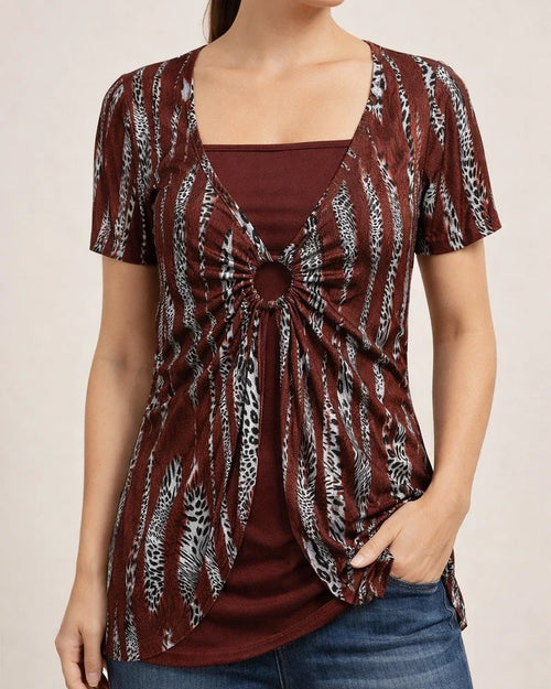 Spring and Summer New Fake Two Pieces of The Ethnic Style of The Big Size of Women's Short Sleeve | JRSEE:6da94e4d-7607-4d52-9901-c0020616dc0b