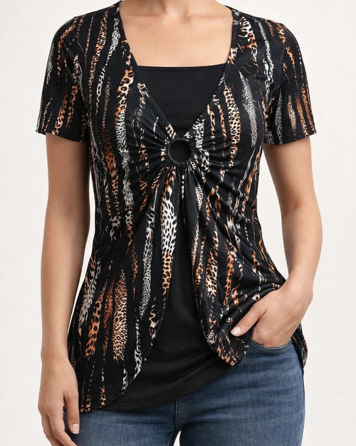 Spring and Summer New Fake Two Pieces of The Ethnic Style of The Big Size of Women's Short Sleeve | JRSEE:250be563-aff2-4a00-9e75-004b6c4b317f