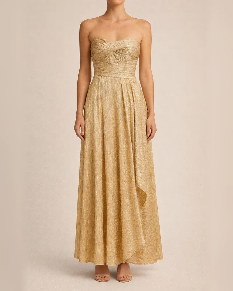 Spring and Summer New Sexy Wrap Hot Gold Party Temperament Elegant Dress Collarless Casual Swing Long Dress Celebrity Wind Dress | JRSEE:8d1cd8d1-f804-4c67-918c-e0129c201c16