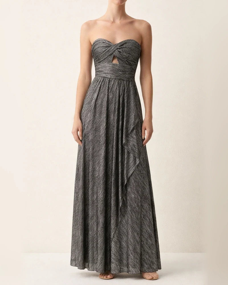 Spring and Summer New Sexy Wrap Hot Gold Party Temperament Elegant Dress Collarless Casual Swing Long Dress Celebrity Wind Dress | JRSEE:37afa1ea-605b-4148-842d-c92106a811f5