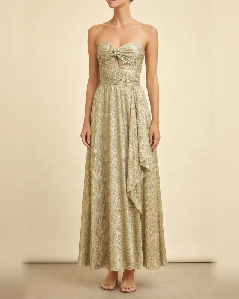 Spring and Summer New Sexy Wrap Hot Gold Party Temperament Elegant Dress Collarless Casual Swing Long Dress Celebrity Wind Dress | JRSEE:4403e920-94f8-4f2d-92f0-fa24590927f8