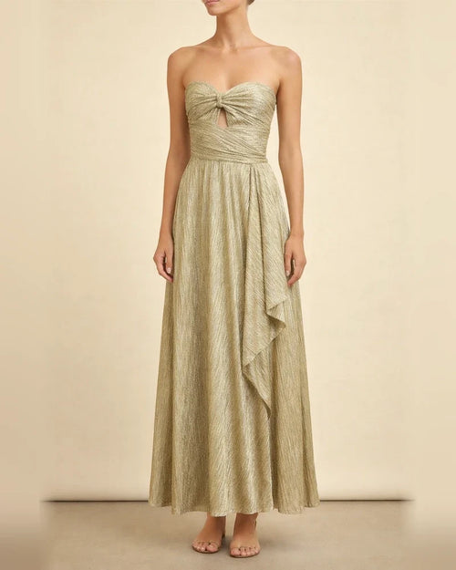 Spring and Summer New Sexy Wrap Hot Gold Party Temperament Elegant Dress Collarless Casual Swing Long Dress Celebrity Wind Dress | JRSEE:4403e920-94f8-4f2d-92f0-fa24590927f8
