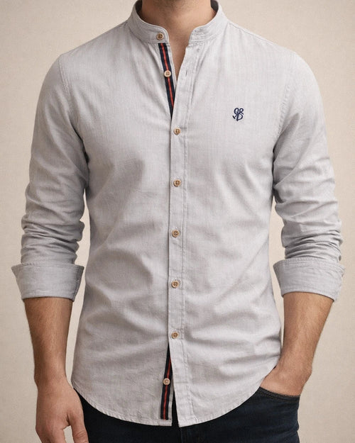 Spring and Summer Slim Shirt Men's Cotton and Linen Casual Fashion Business Solid Color Long-sleeved Shirt | JRSEE:c04b4ab5-79d1-4c18-84c5-8e1a67bcdc02