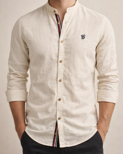 Spring and Summer Slim Shirt Men's Cotton and Linen Casual Fashion Business Solid Color Long-sleeved Shirt | JRSEE:bb7c9dab-b117-4311-85c5-f920671c6d2c