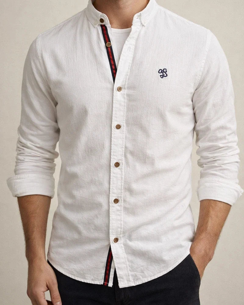 Spring and Summer Slim Shirt Men's Cotton and Linen Casual Fashion Business Solid Color Long-sleeved Shirt | JRSEE:e0699aaa-720e-424d-a7c6-d8b36f5b4859