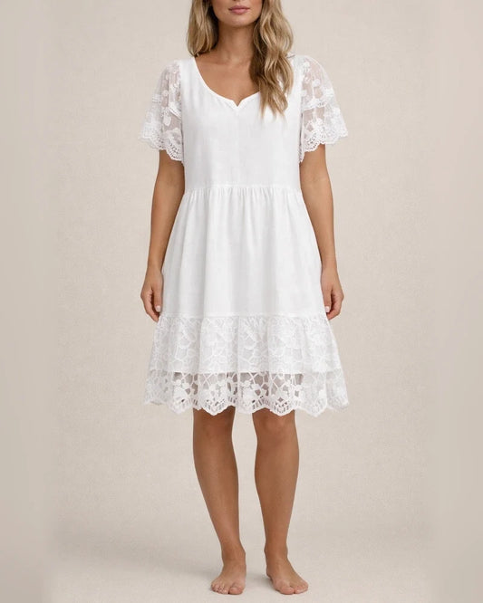 Spring and Summer Solid Lace Patchwork Lace 3 / 4 Sleeve Medium Length Dress | JRSEE:db9f4e84-ea51-4279-a713-618a49a81921