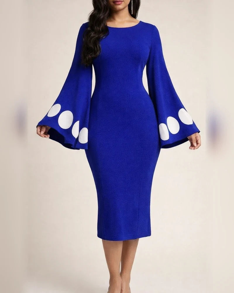 Spring and Summer Temperament Commuter New Round Neck Elegant Sexy Slim Flared Sleeve Polka Dot Dress Package Hip Skirt | JRSEE:46a3cba9-fa43-4d36-a1b0-7931ae6856ee