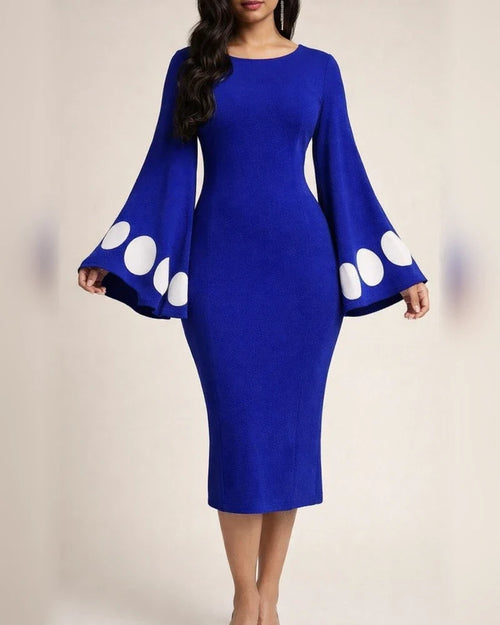 Spring and Summer Temperament Commuter New Round Neck Elegant Sexy Slim Flared Sleeve Polka Dot Dress Package Hip Skirt | JRSEE:46a3cba9-fa43-4d36-a1b0-7931ae6856ee
