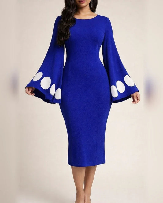 Spring and Summer Temperament Commuter New Round Neck Elegant Sexy Slim Flared Sleeve Polka Dot Dress Package Hip Skirt | JRSEE:46a3cba9-fa43-4d36-a1b0-7931ae6856ee