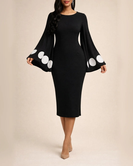 Spring and Summer Temperament Commuter New Round Neck Elegant Sexy Slim Flared Sleeve Polka Dot Dress Package Hip Skirt | JRSEE:18cf1b82-f5c2-41ce-b560-577fdc06606b