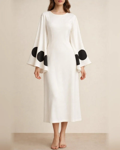 Spring and Summer Temperament Commuter New Round Neck Elegant Sexy Slim Flared Sleeve Polka Dot Dress Package Hip Skirt | JRSEE:498aedf2-1171-42d1-a82a-dd4a1557fa5c